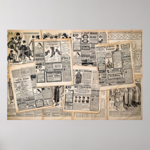 Affiche Feuilles de publicité de journaux anciens Découpag