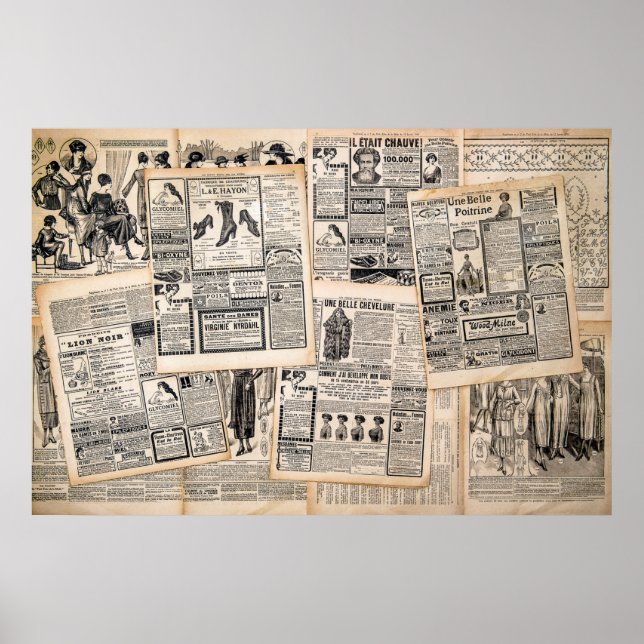 Affiche Feuilles de publicité de journaux anciens Découpag (Devant)