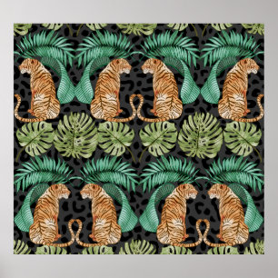 Affiche Feuilles de tigres : Aquarelle Jungle sans joint.