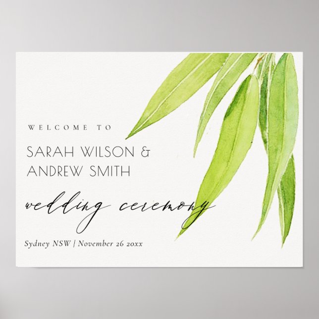 AFFICHE FEUILLES D'EUCALYPTUS FOLIAGE AQUARELLE MARIAGE (Devant)