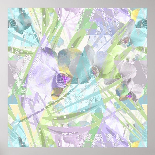 Affiche Feuilles d'orchidées et de palmiers, tropicale (Devant)