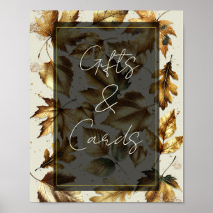 Affiche Feuilles dorées Amande Beige Noir Cadeaux et Carte