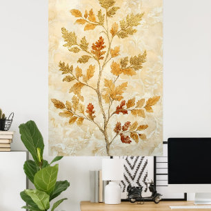 Affiche feuilles dorées mélangées à des tons plus chauds