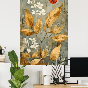 Affiche feuilles dorées mélangées à des tons plus chauds
