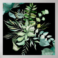 Feuilles et fleurs botaniques à l'aquarelle verte