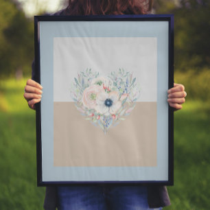 Affiche Feuilles & Fleurs Aquarelle Coeur