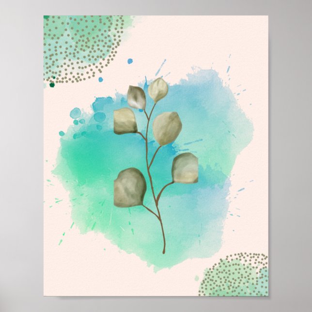 Affiche Feuilles minimalistes verts et bleus (Devant)