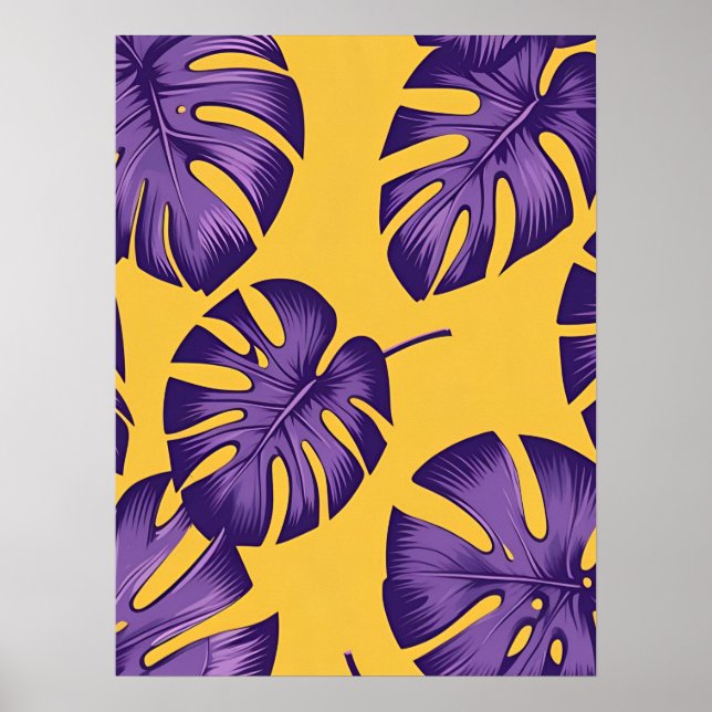 Affiche Feuilles modernes tropicaux violets - Art Jaune Vi (Devant)