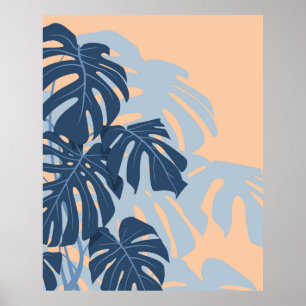 Affiche Feuilles Monstera (Bleu et Peachy)