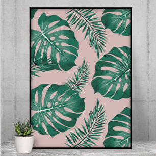 Affiche Feuilles Pink & Green Palm sans couture Motif
