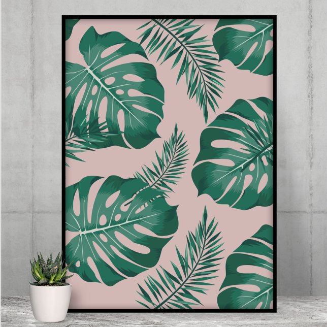Affiche Feuilles Pink & Green Palm sans couture Motif (Créateur téléchargé)