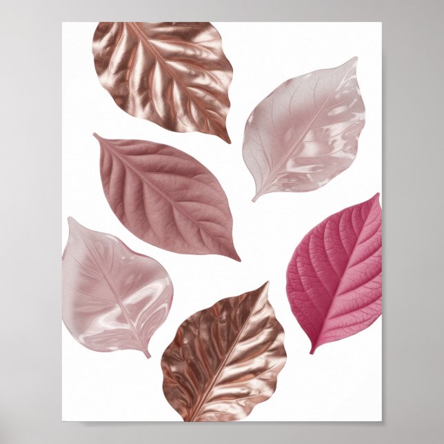 Affiche Feuilles roses argentées sur fond noir (Devant)