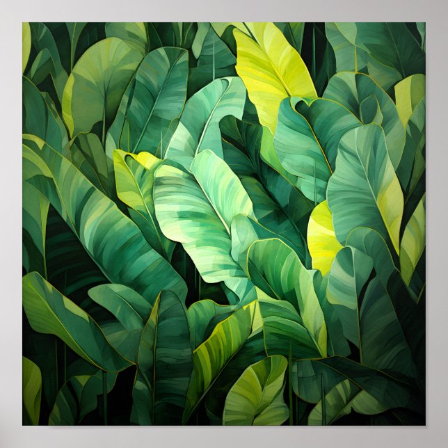 Affiche Feuilles tropicales, botanique abstraite, jungle,  (Devant)