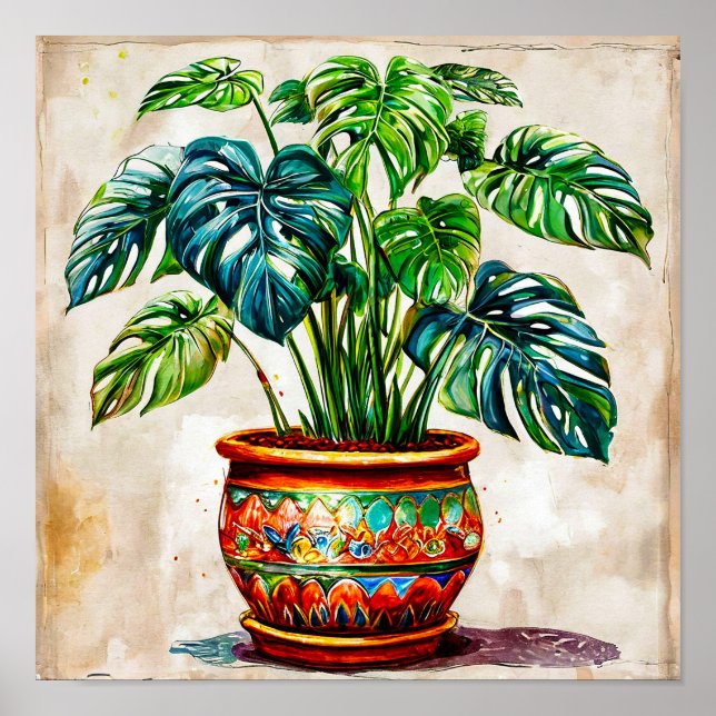 Affiche 🌿 Feuilles Tropicales de Monstera Plante Botaniqu (Devant)