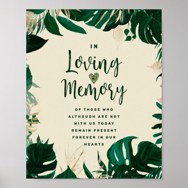 Affiche Feuilles Tropicales En Mémoire Sign Mémorial Amour (Devant)