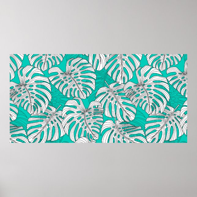 Affiche Feuilles tropicales, feuilles de jungle sans coutu (Devant)