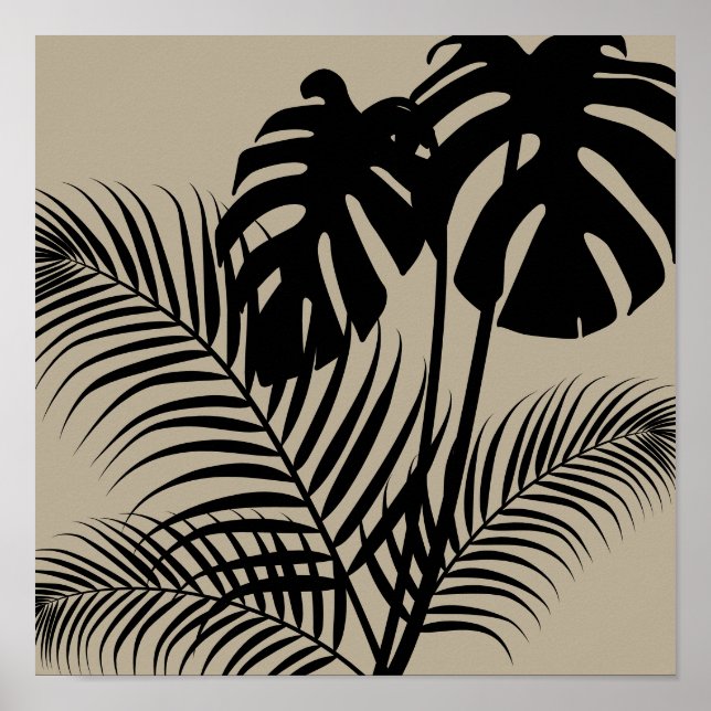 Affiche Feuilles tropicaux 1 Noir sur Tan Art Moderne Impr (Devant)