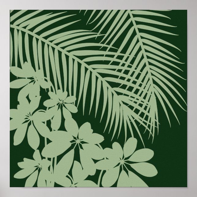 Affiche Feuilles tropicaux 3 Vert foncé Art moderne Imprim (Devant)