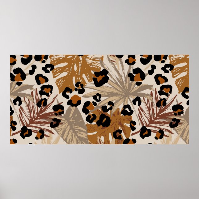 Affiche Feuilles tropicaux Abstraits et camoufle léopard g (Devant)