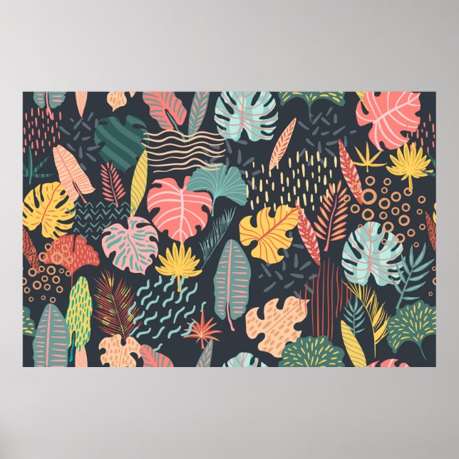 Affiche feuilles tropicaux Abstraits sur arrière - plan bl (Devant)