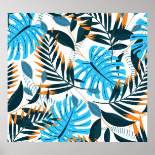 Affiche Feuilles tropicaux Motif blanc brillant