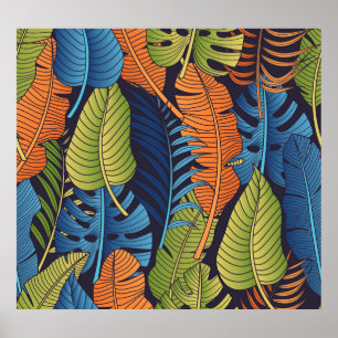 Affiche Feuilles tropicaux, motif sans couture fleurie.
