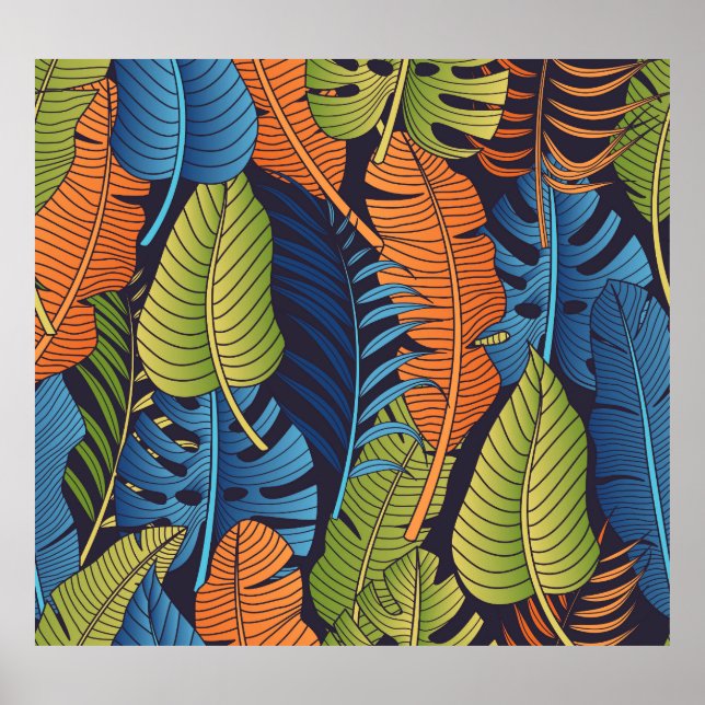 Affiche Feuilles tropicaux, motif sans couture fleurie. (Devant)