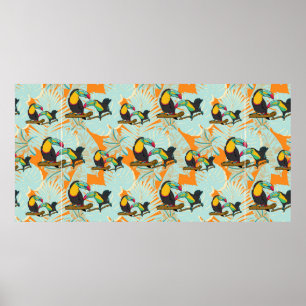 Affiche Feuilles tropicaux toucan sans couture Motif