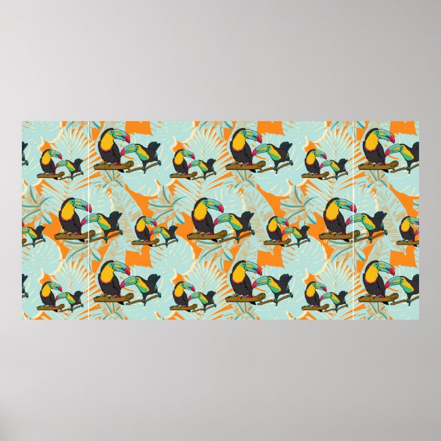 Affiche Feuilles tropicaux toucan sans couture Motif (Devant)