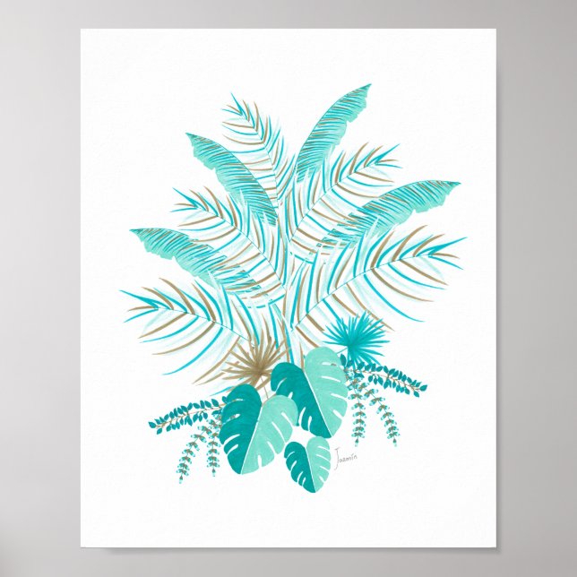Affiche Feuilles tropicaux turquoise (Devant)