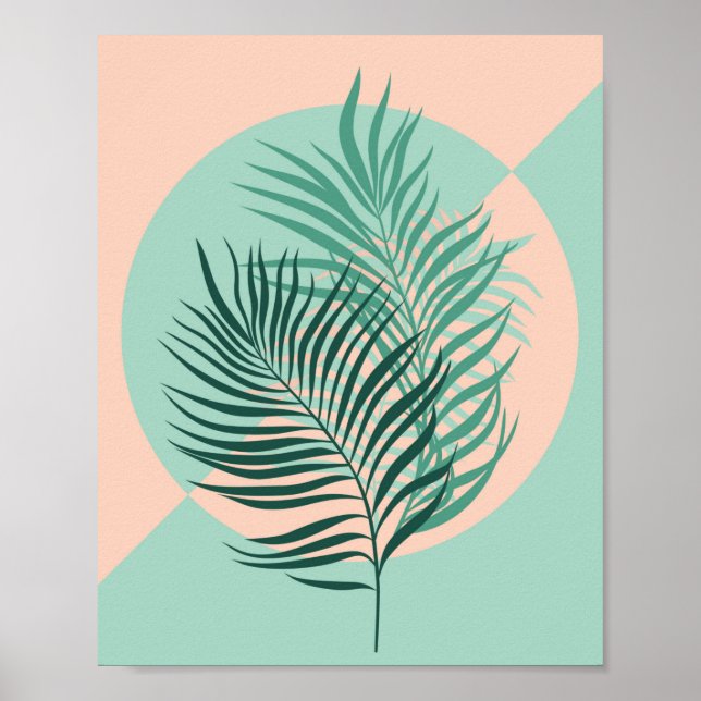 Affiche Feuilles tropicaux (turquoise et blush) (Devant)