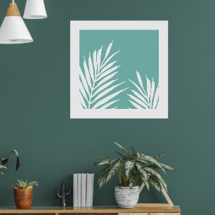 Affiche Feuilles Turquoises doux de palmier blanc