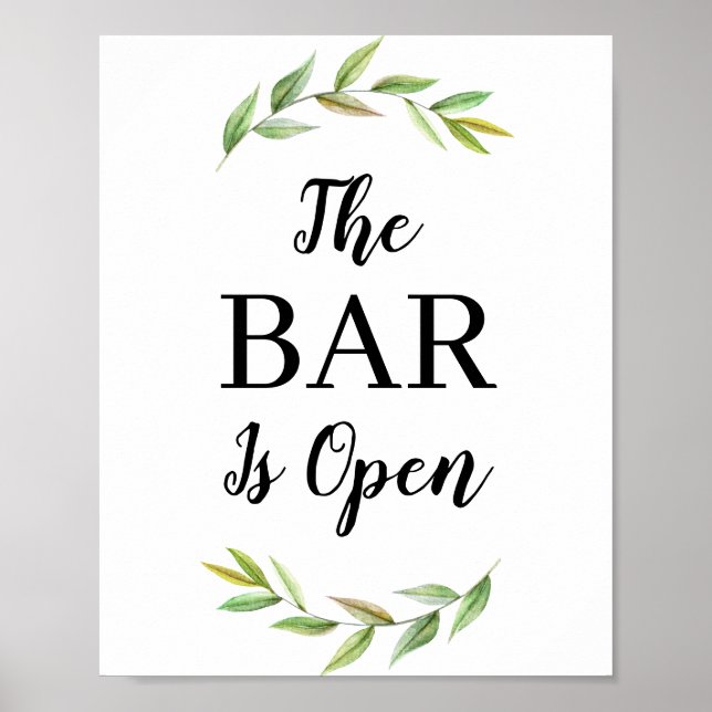 Affiche Feuilles Verdoyants Le Bar Est Ouvert Bar Mariage  (Devant)