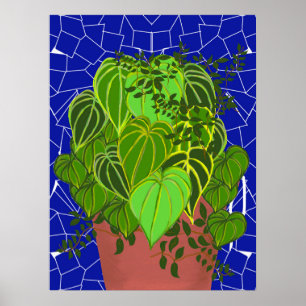 Affiche Feuilles vertes luxuriantes en terre cuite sur mos