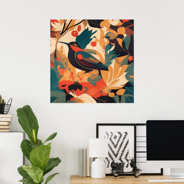 Affiche feuilles vintages floraux d'oiseaux #2 (Bureau à domicile)
