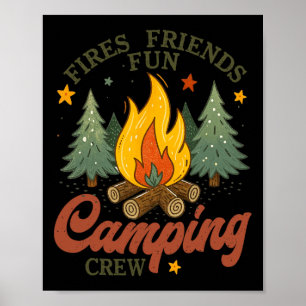 Affiche Feux Amis Camping Amusant Équipe Feu de camp Extér