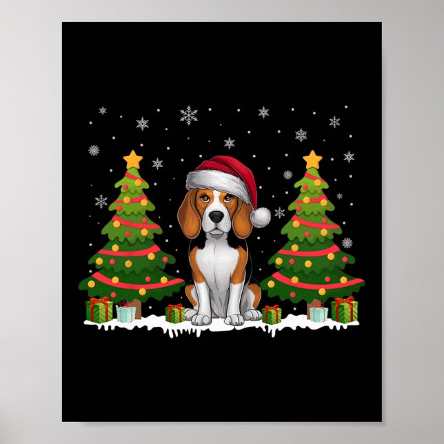 Affiche Feux d'arbre de Noël Beagle Chien Santa Hat Noël S (Devant)