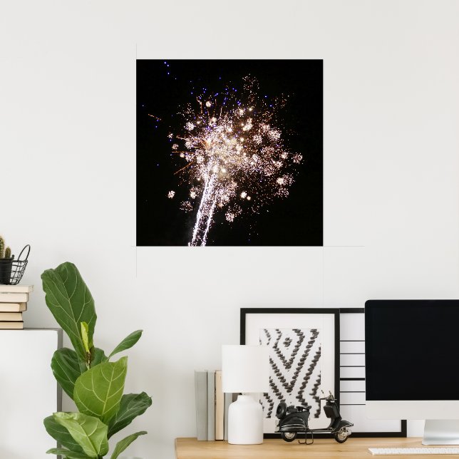 Affiche Feux d'artifice bleus et blancs (Bureau à domicile)