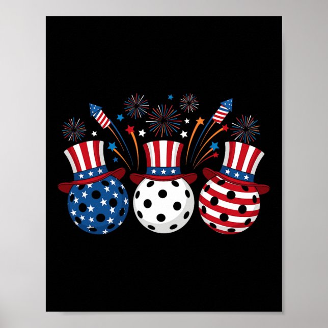 Affiche Feux d'artifice drôles de Pickleball Drapeau améri (Devant)