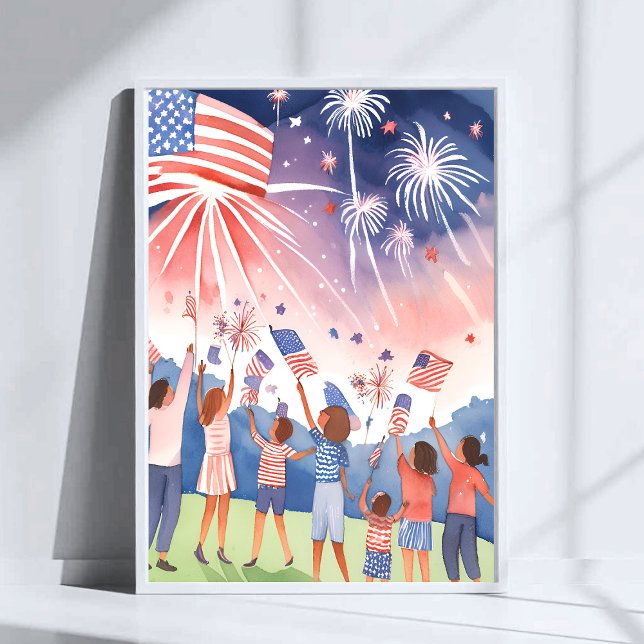 Affiche Feux d'artifice du 4 juillet | Drapeau américain à (Créateur téléchargé)
