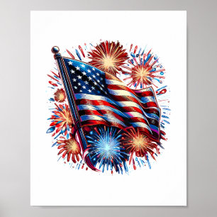 Affiche Feux d'artifice patriotiques drapeau USA