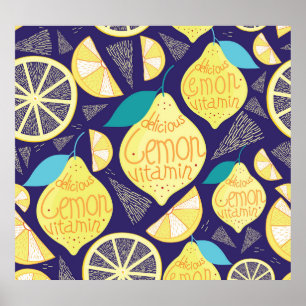 Affiche Feux de citrons : bleu foncé Motif brillant