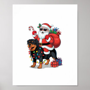 Affiche Feux de Noël Père Noël équitation Rottweiler Chien
