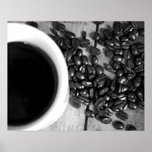 Affiche Fèves de café noir et blanc et une coupe de café 1