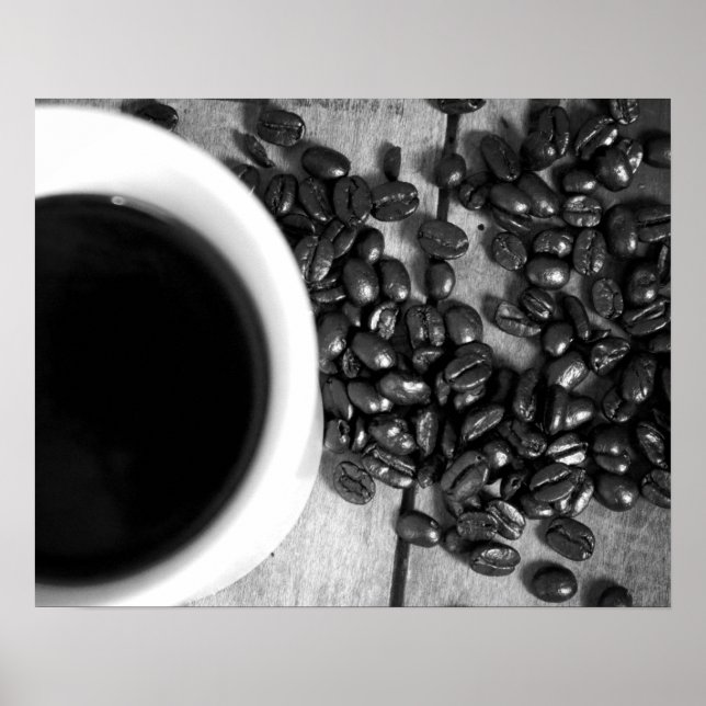 Affiche Fèves de café noir et blanc et une coupe de café 1 (Devant)