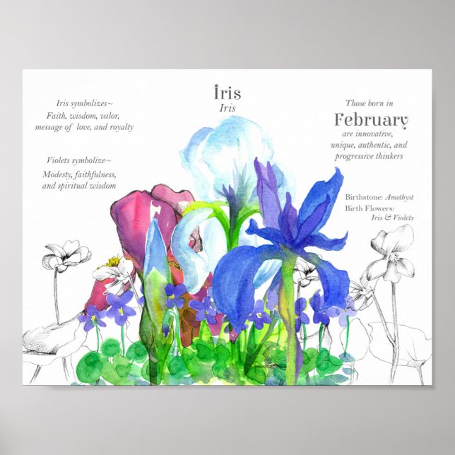 Affiche Février Anniversaire Iris Mois de naissance Violet (Devant)