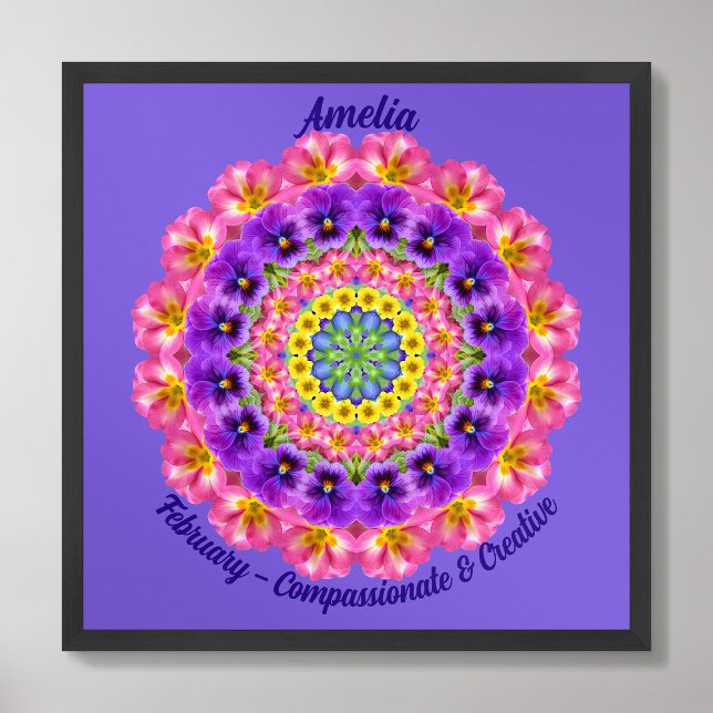 Affiche Février Citation Fleur de naissance Enfants Nurser (Framed February Birth Month Flower Nursery Kids Poster)