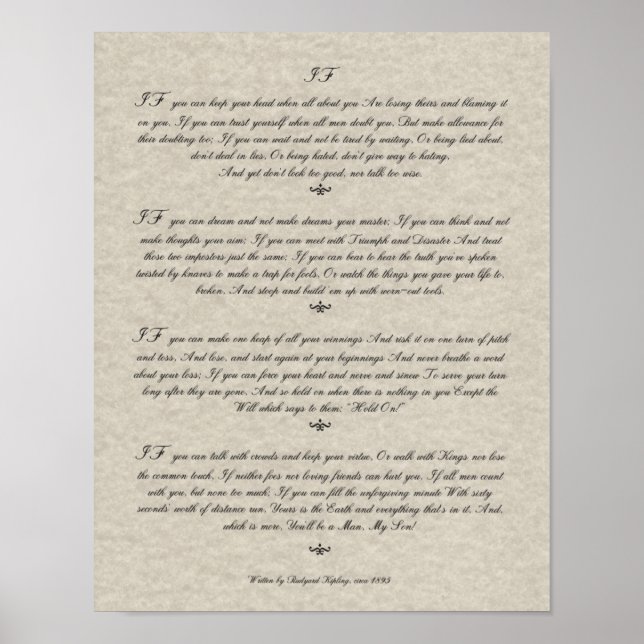 Affiche FI Citation de Rudyard Kipling 1895 sur Parchment (Devant)