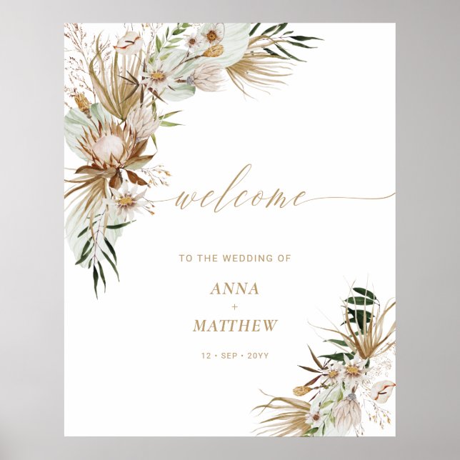 Affiche Fiançailles Gold Boho Couple Wedding shower Bienve (Devant)