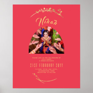 Affiche FIANÇAILLES photo Mariage de photo NIKAH Red Gold